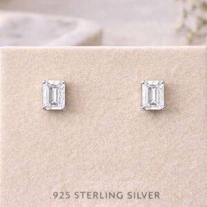 Sterling Silver Moissanite stud earrings, princess cut stone